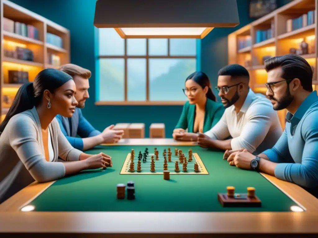 Emoción y camaradería en juego de mesa estratégico Una emocionante reunión de amigos disfrutando de un juego de mesa estratégico