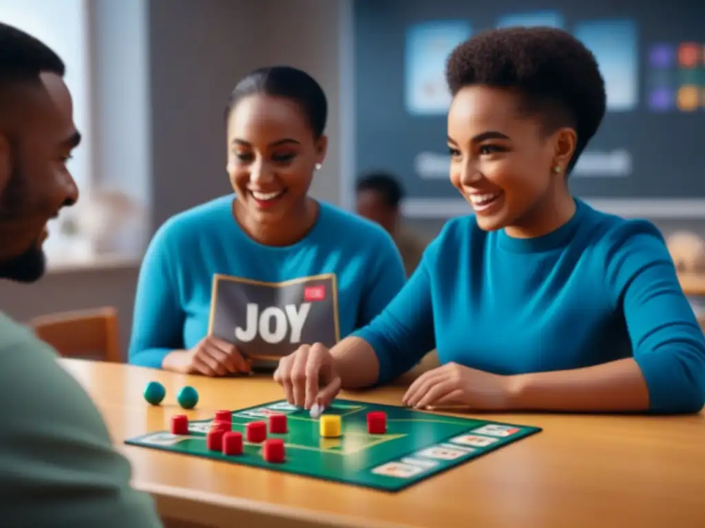 Una emocionante sesión de juegos de mesa en educación especial que destaca la diversidad y la cooperación de los niños en un aula luminosa