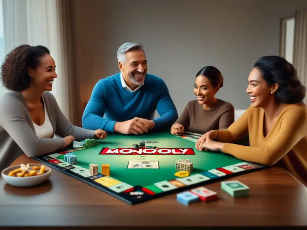 Emotiva escena familiar con los mejores juegos de mesa familiares en una mesa bellamente decorada, transmitiendo alegría y unión