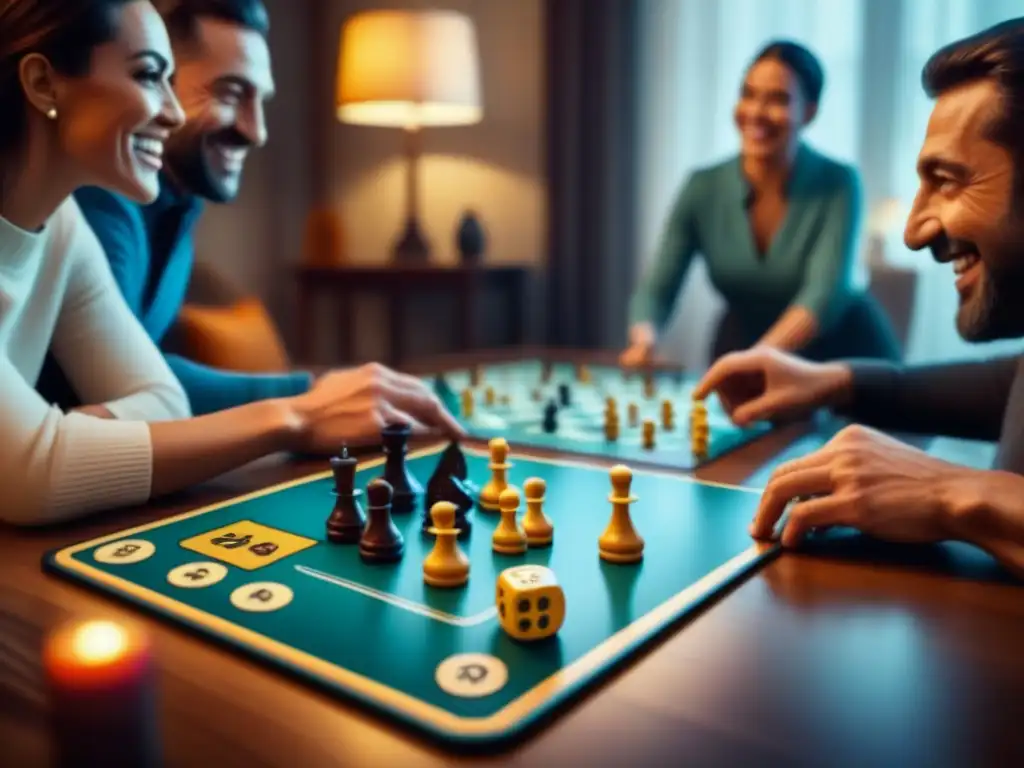 Emotiva imagen de familia disfrutando de los mejores juegos de mesa familiares en una noche divertida y acogedora