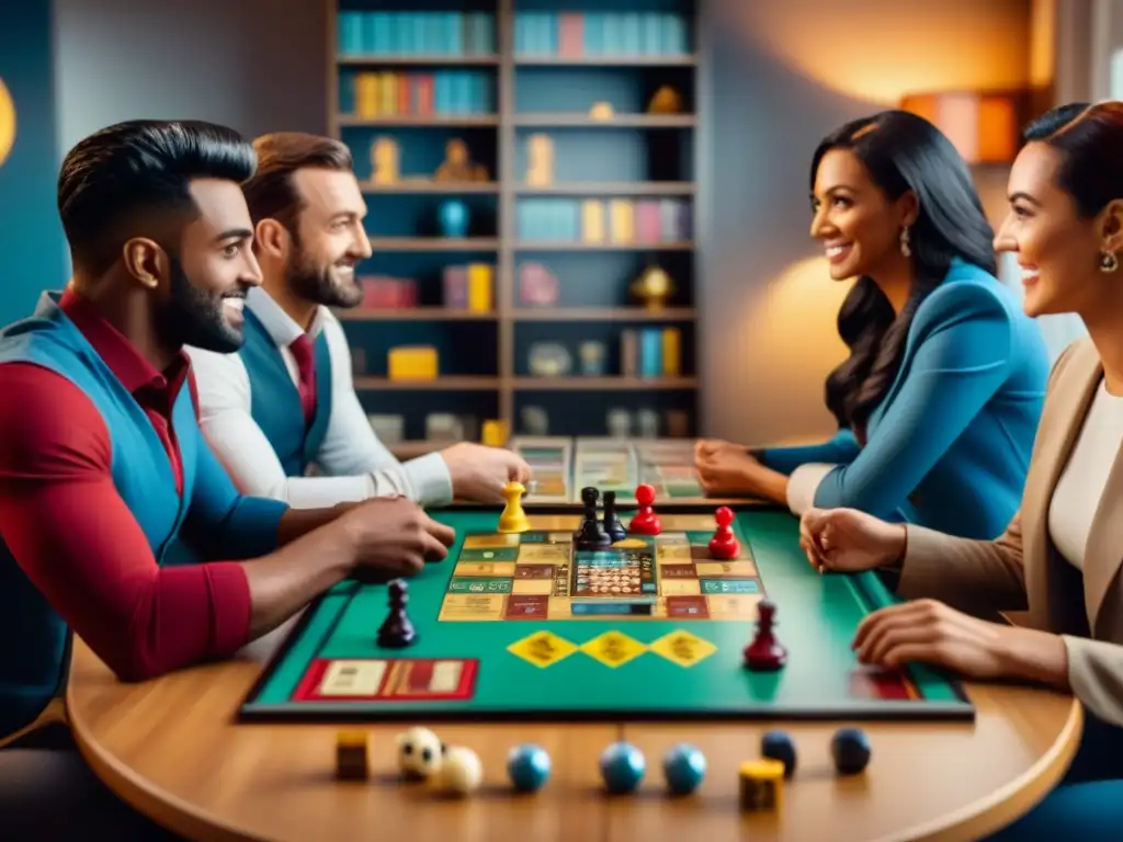 Emprendedores diversificados disfrutan y compiten en juegos de mesa, reflejando tendencias juegos de mesa emprendedores