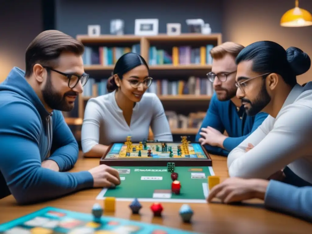 Un equipo diverso de diseñadores de juegos de mesa en una sala creativa