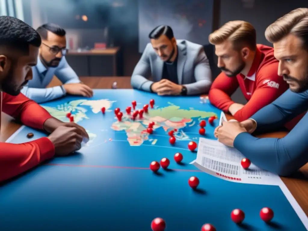 Equipo diverso estudia mapa mundial con brotes de pandemia