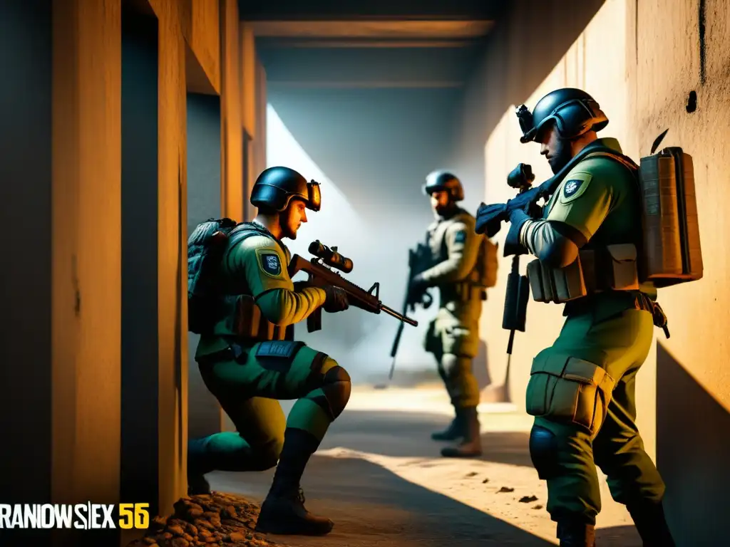 Equipo de operadores de Rainbow Six Siege coordinando estrategias para asediar en Siege con precisión y habilidad