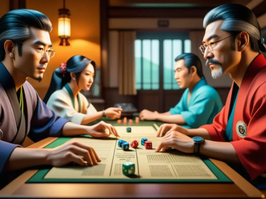 Una escena envolvente de jugadores de rol anime Tenra Bansho Zero, inmersos en una partida llena de emoción y concentración