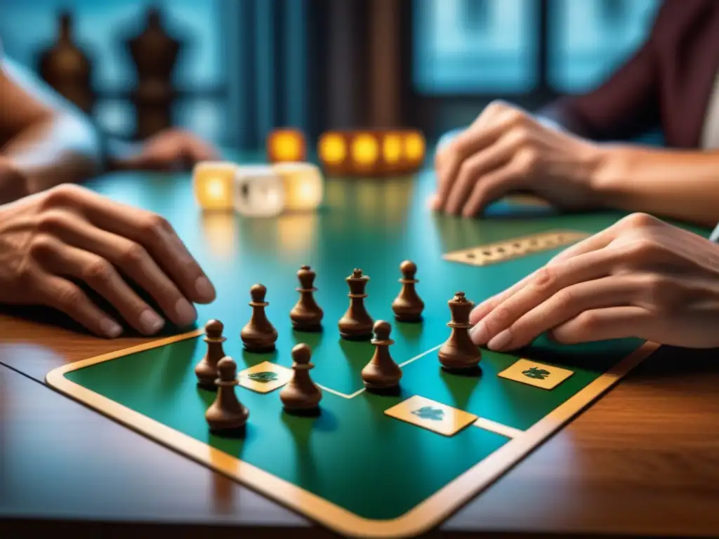 Jugadores disfrutando de juegos de mesa en ambiente acogedor Una escena envolvente de diversión y concentración en juegos de mesa