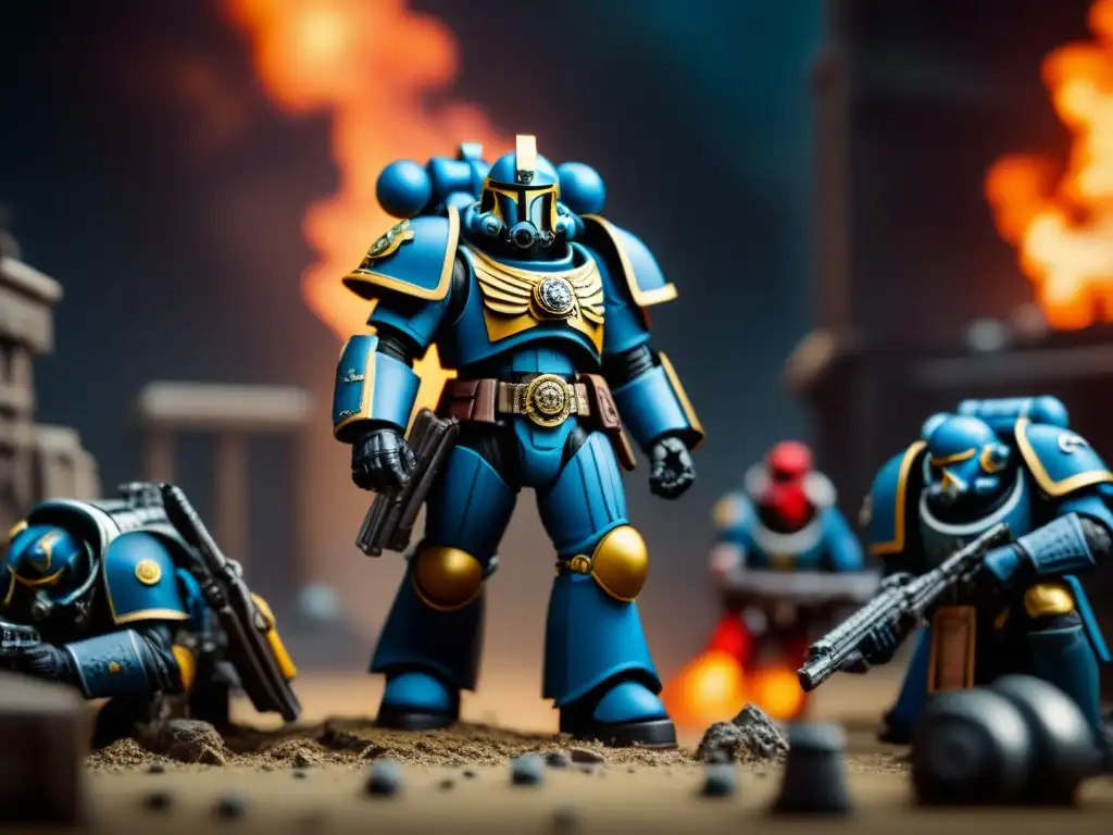 Escena épica de batalla entre Space Marines y Chaos Daemons en diorama exclusivo de Warhammer colección