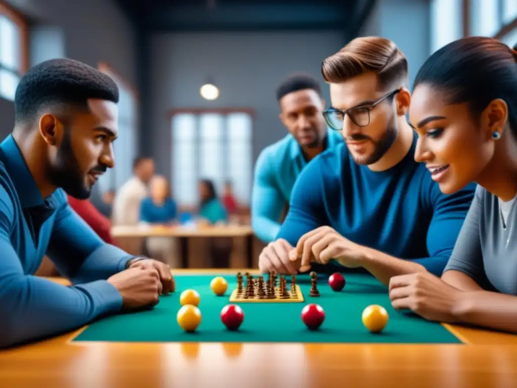 Estudiantes concentrados y emocionados en juego de mesa educativo