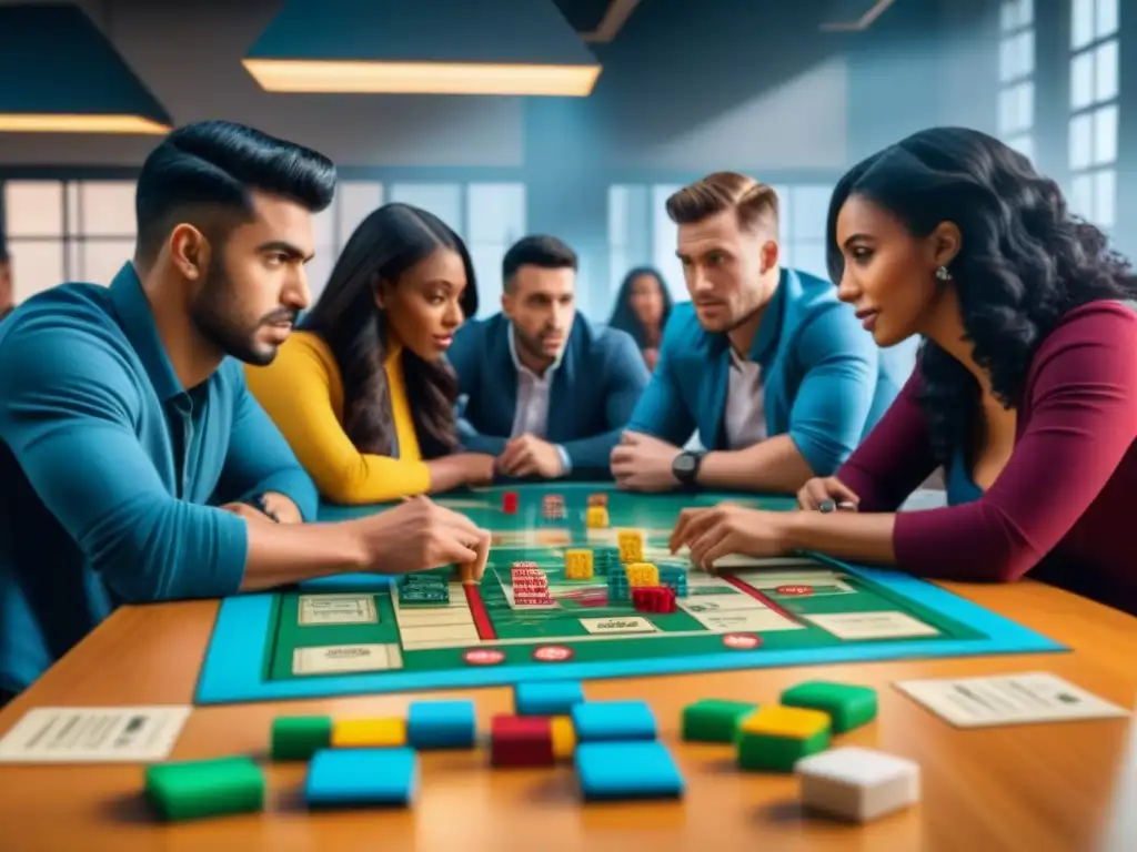 Estudiantes concentrados en juego estratégico de mesa en aula