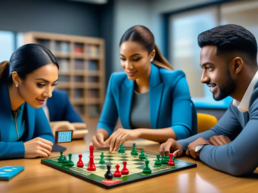 Estudiantes concentrados en juego de mesa, reflejando impacto tecnología en educación