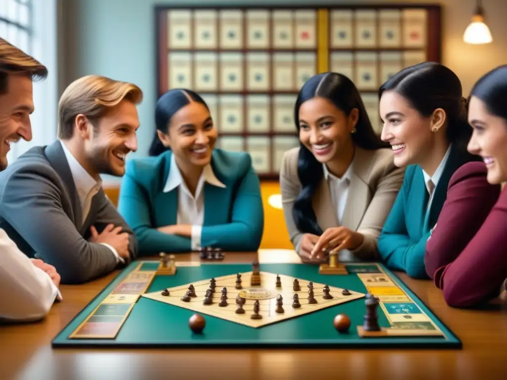 Estudiantes concentrados en juego de mesa histórico en aula