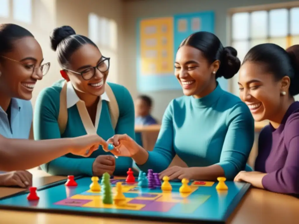 Estudiantes de educación especial disfrutan de juegos de mesa inclusivos y educativos en un alegre salón de clases