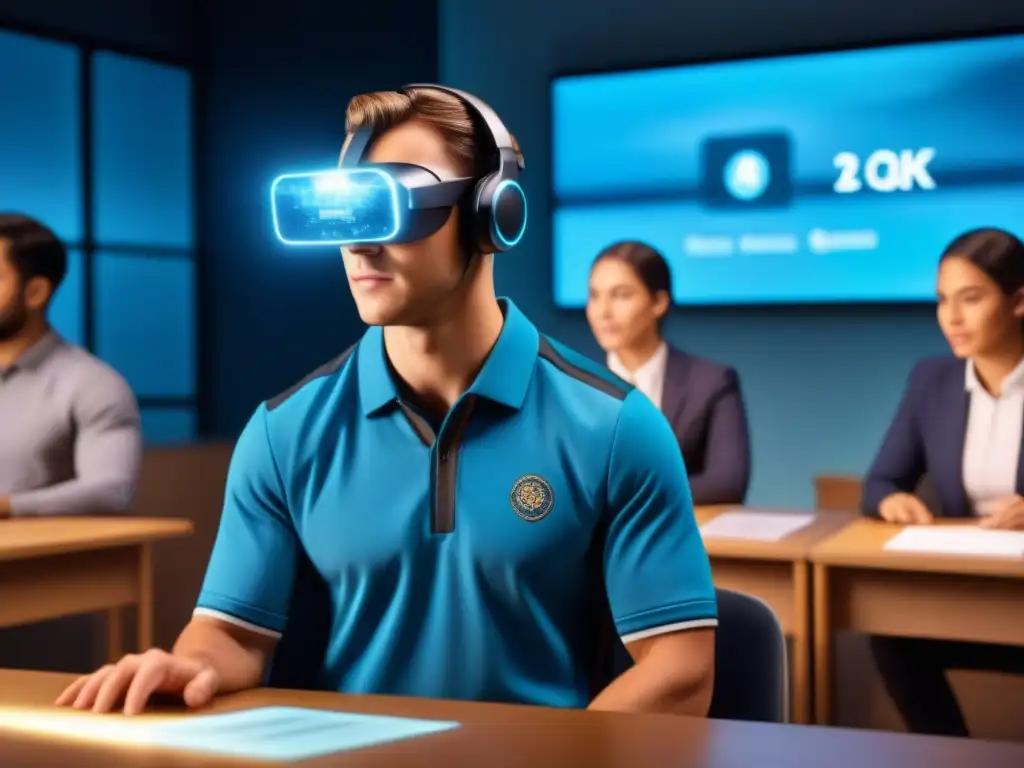Estudiantes interactúan con hologramas en aula moderna