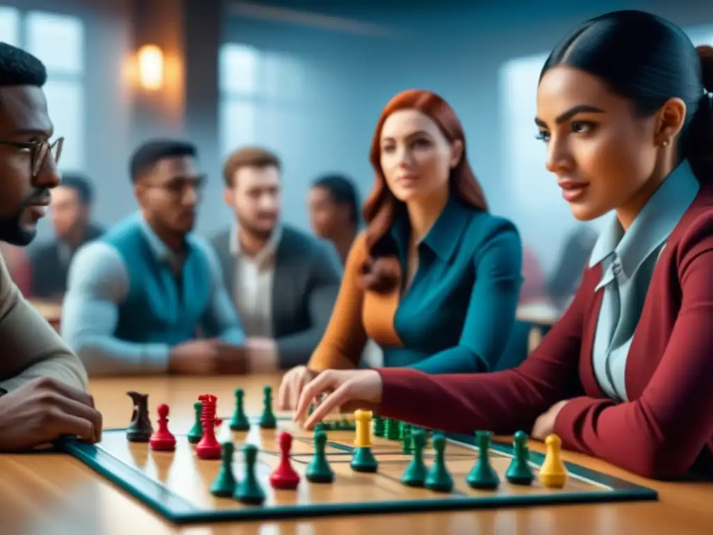 Estudiantes inmersos en un apasionante juego de mesa en un aula, resaltando la importancia de los juegos de mesa en educación