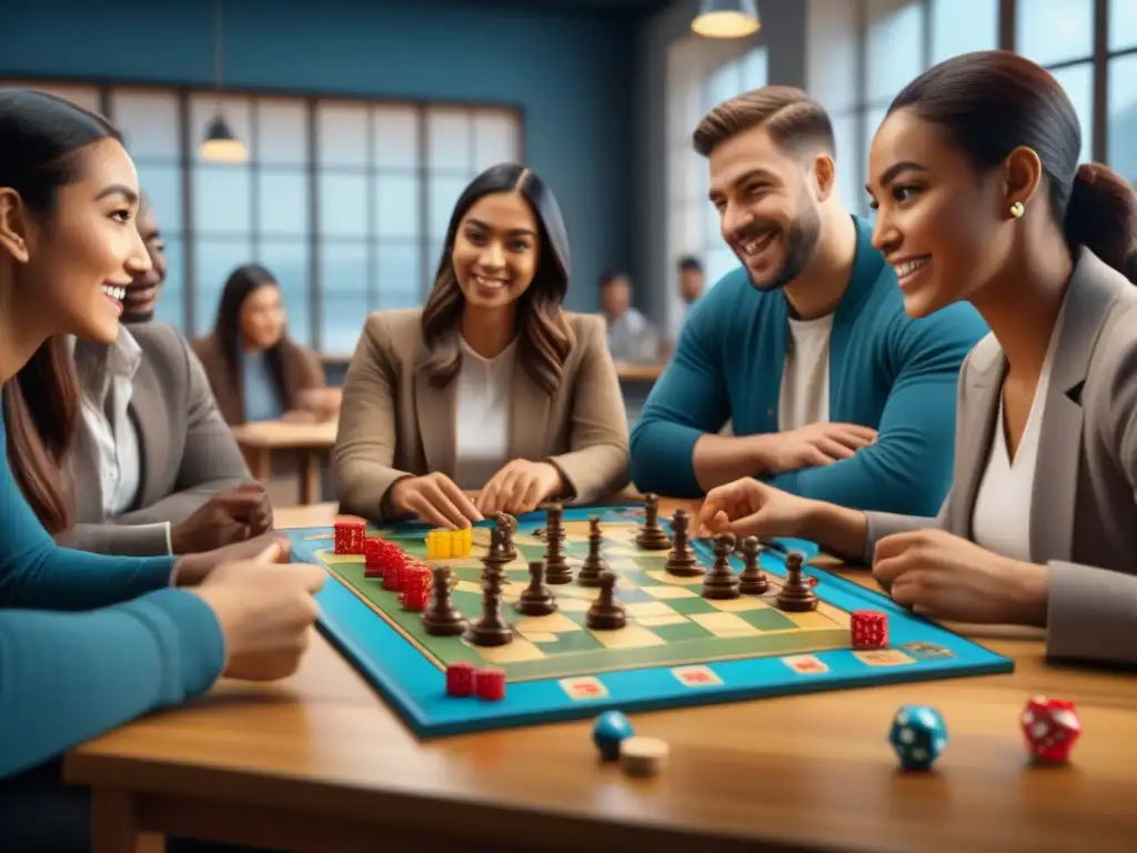 Estudiantes disfrutan de juego de mesa educativo en aula con beneficios educación juegos de mesa