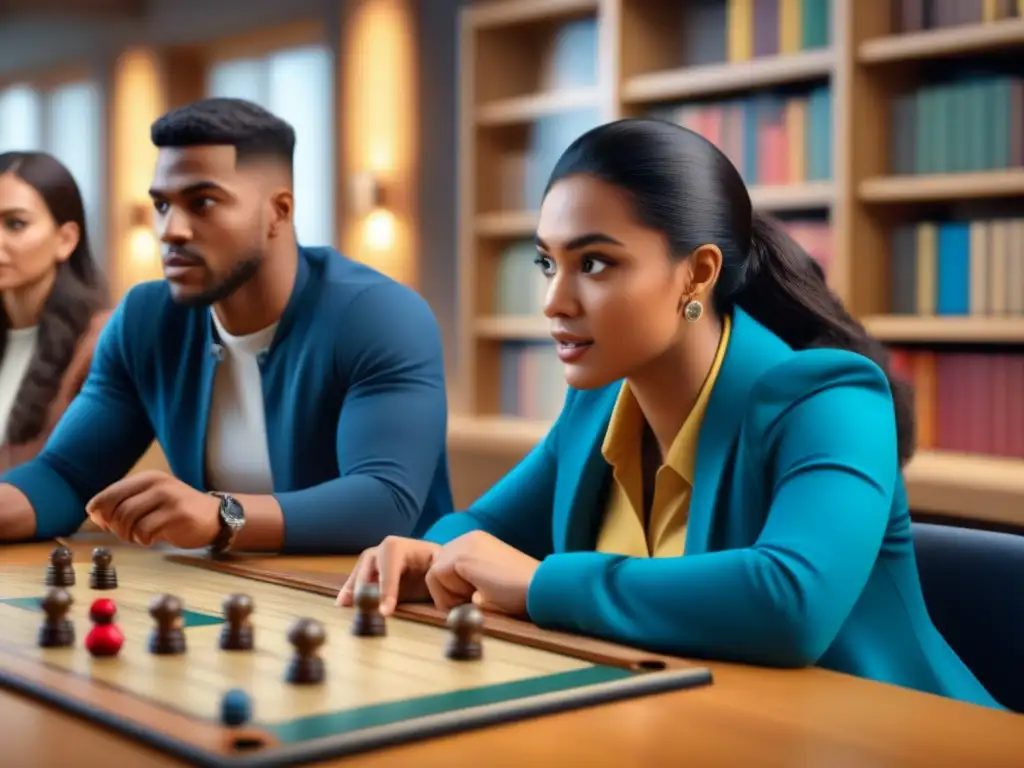 Estudiantes diversos disfrutan de un juego de mesa histórico en clase