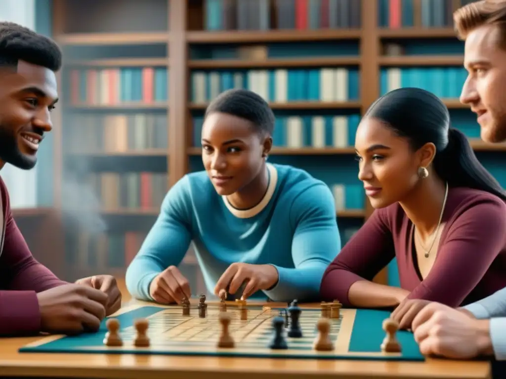 Estudiantes disfrutan un juego de mesa histórico en la biblioteca escolar