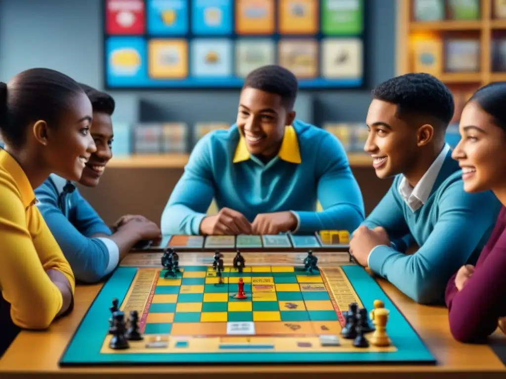 Estudiantes de primaria disfrutan juego de mesa educativo, fomentando la importancia de los juegos de mesa en la educación