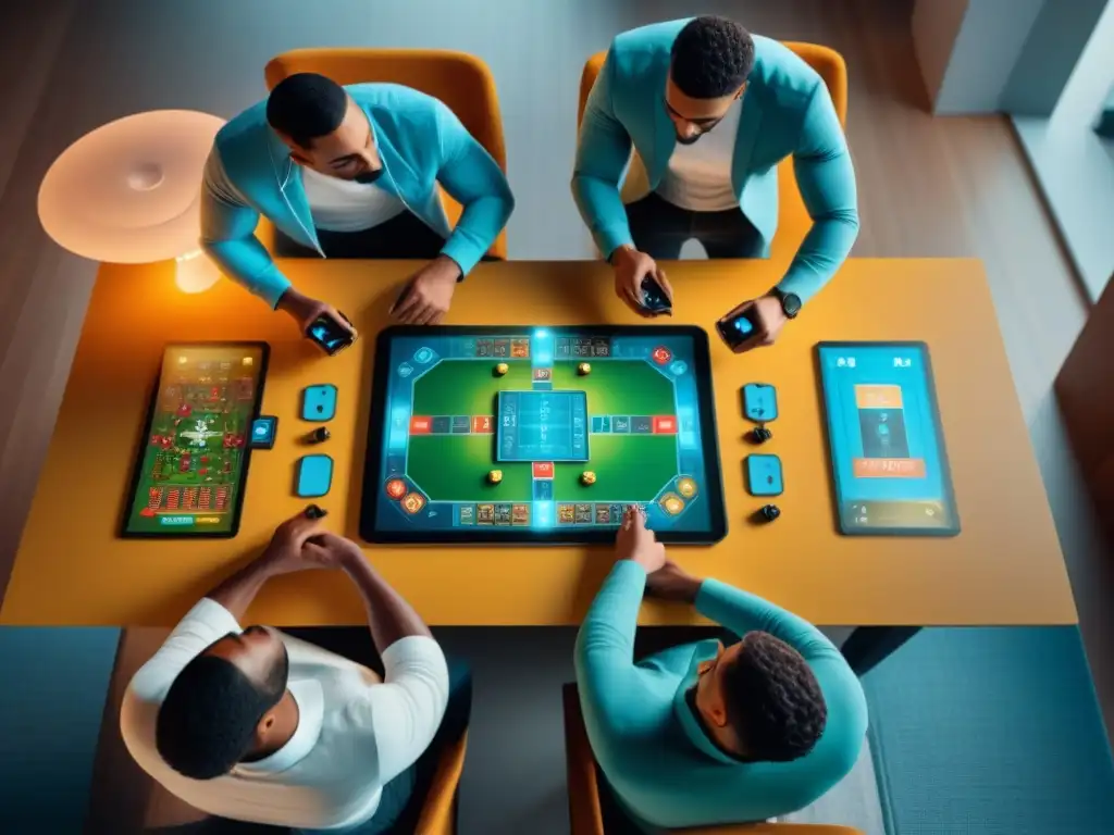 Excitante competencia de juegos de mesa móviles en un ambiente moderno y luminoso