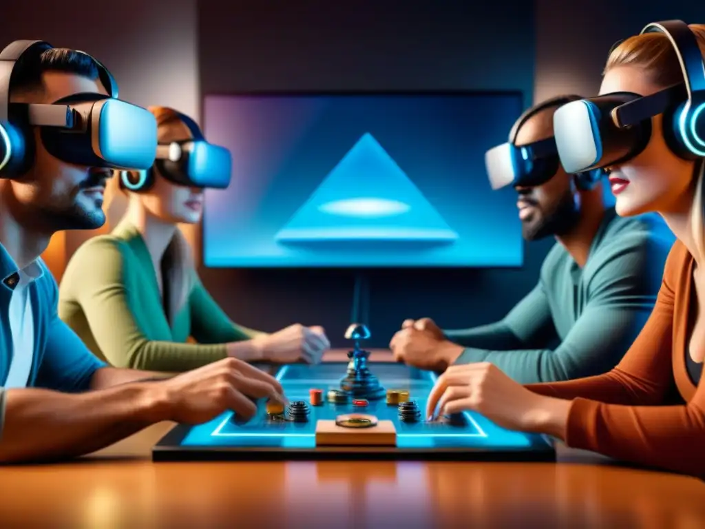 Experiencia inmersiva de jugadores en los mejores juegos de mesa Realidad Virtual, estrategia y emoción en un entorno virtual futurista