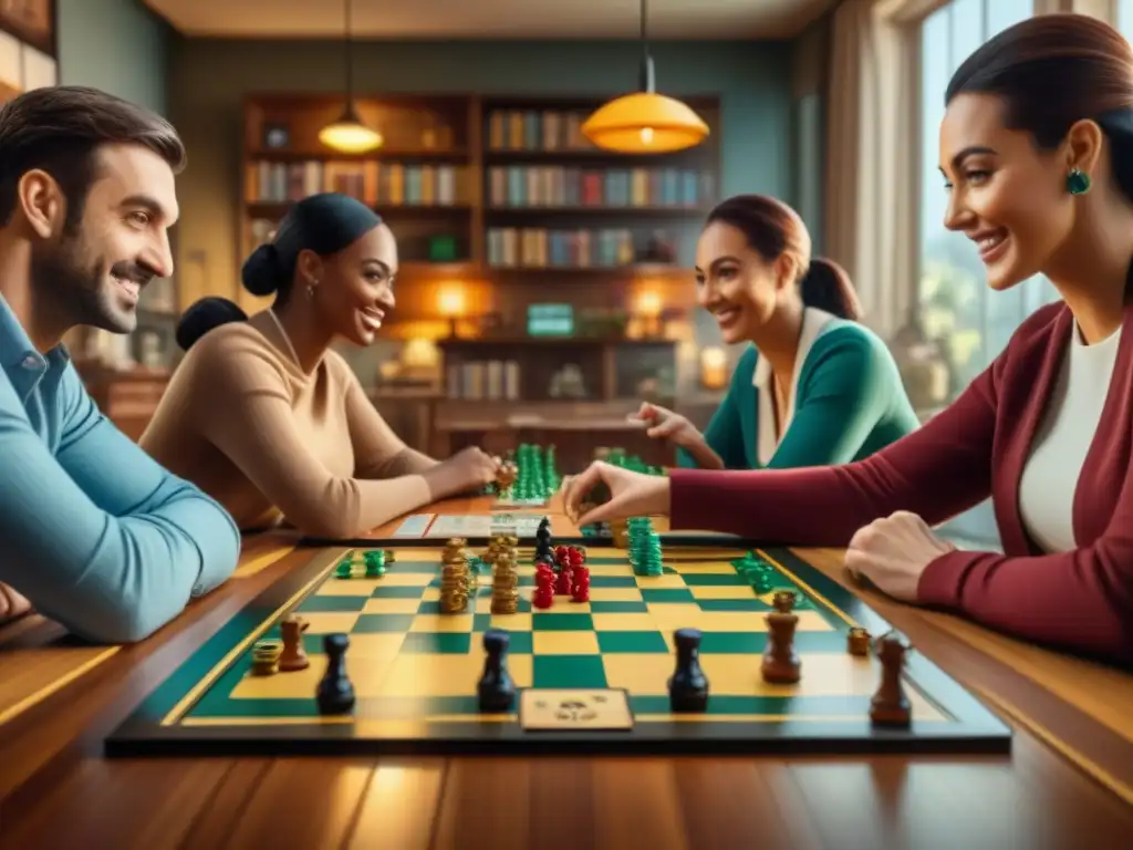 Una familia y amigos disfrutan de juegos de mesa