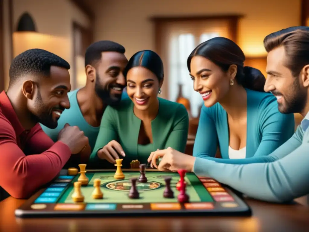 Una familia diversa disfruta de un juego de mesa en un ambiente cálido y acogedor