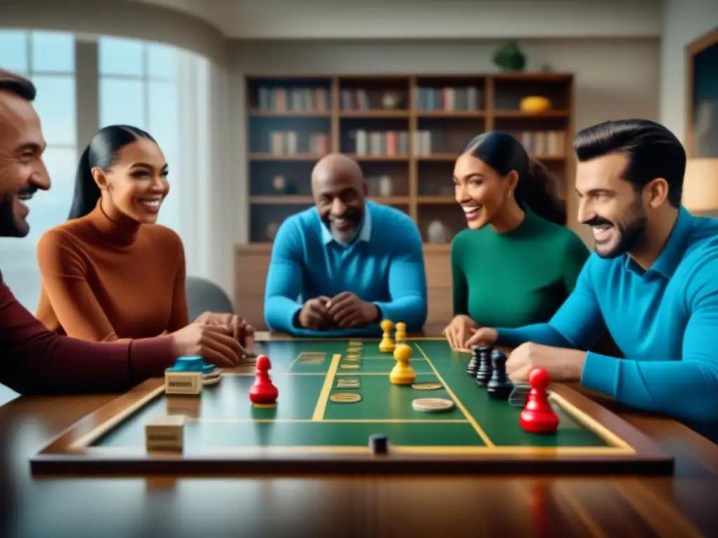 Una familia diversa disfruta de juegos de mesa juntos, transmitiendo alegría y unión