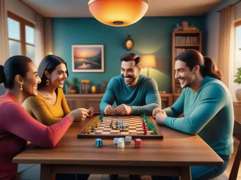 Una familia diversa disfruta de los mejores bundles juegos de mesa en una animada sesión alrededor de una mesa bellamente decorada