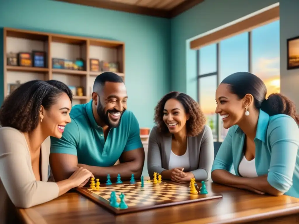 Una familia diversa disfruta de una noche de juegos de mesa en casa