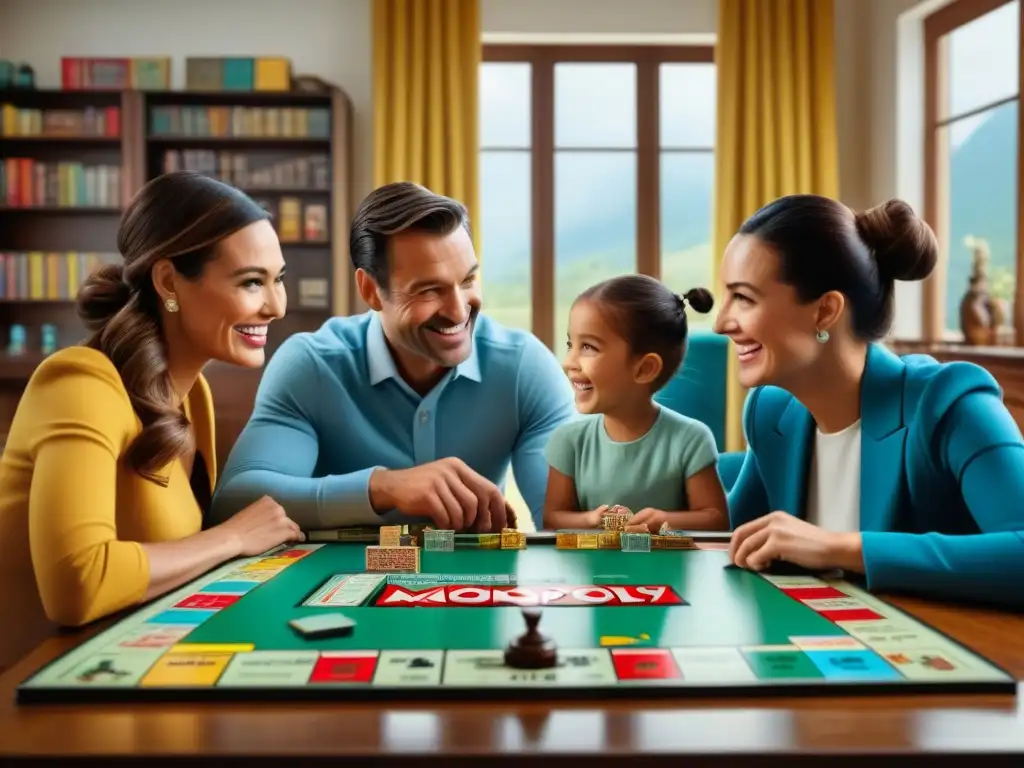 Una familia disfruta de un juego de mesa en una acogedora habitación llena de diversión