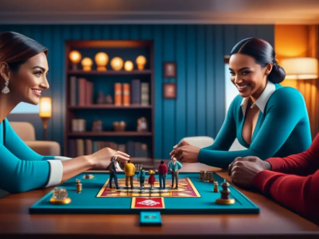 Una familia disfrutando de un juego de mesa de Disney en su acogedora sala, creando un ambiente cálido y divertido