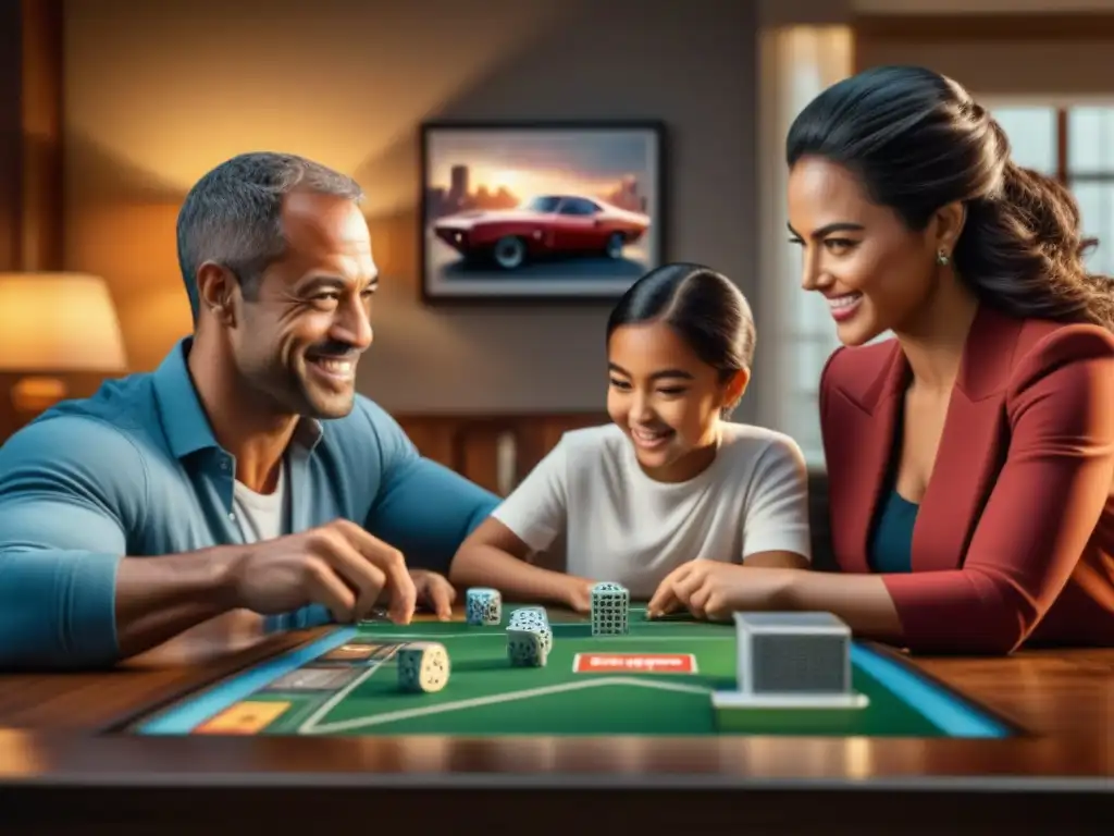 Una familia disfruta del juego de mesa Fast & Furious, inmersos en la emoción de la competencia