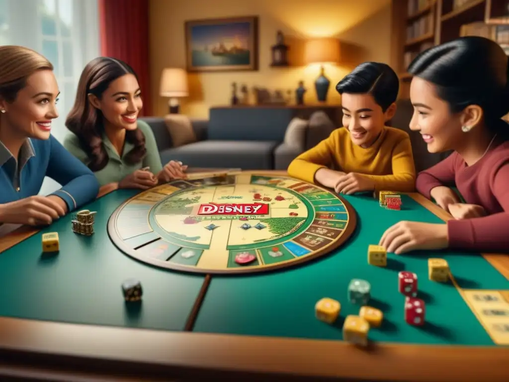 Una familia disfruta de un juego de mesa de Disney, demostrando la influencia de Disney en juegos de mesa