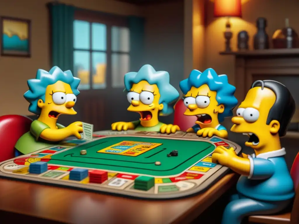 Una familia disfruta del Juego de Mesa Los Simpsons, inmersa en la estrategia y diversión del juego