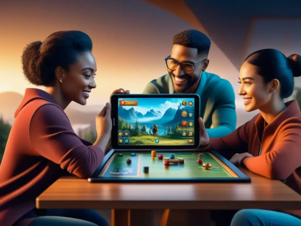 Familia disfruta de un juego de mesa interactivo con Apps juegos mesa interactivas