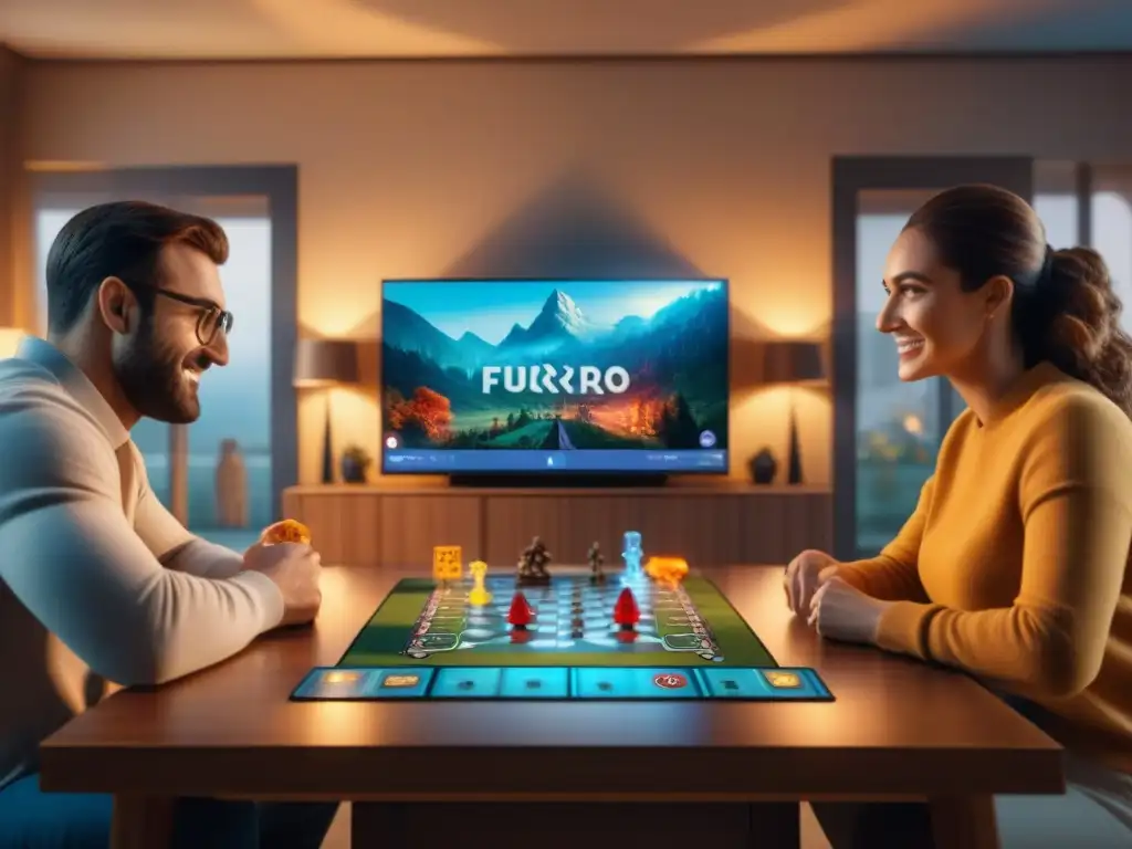 Una familia disfruta de un juego de mesa con realidad aumentada