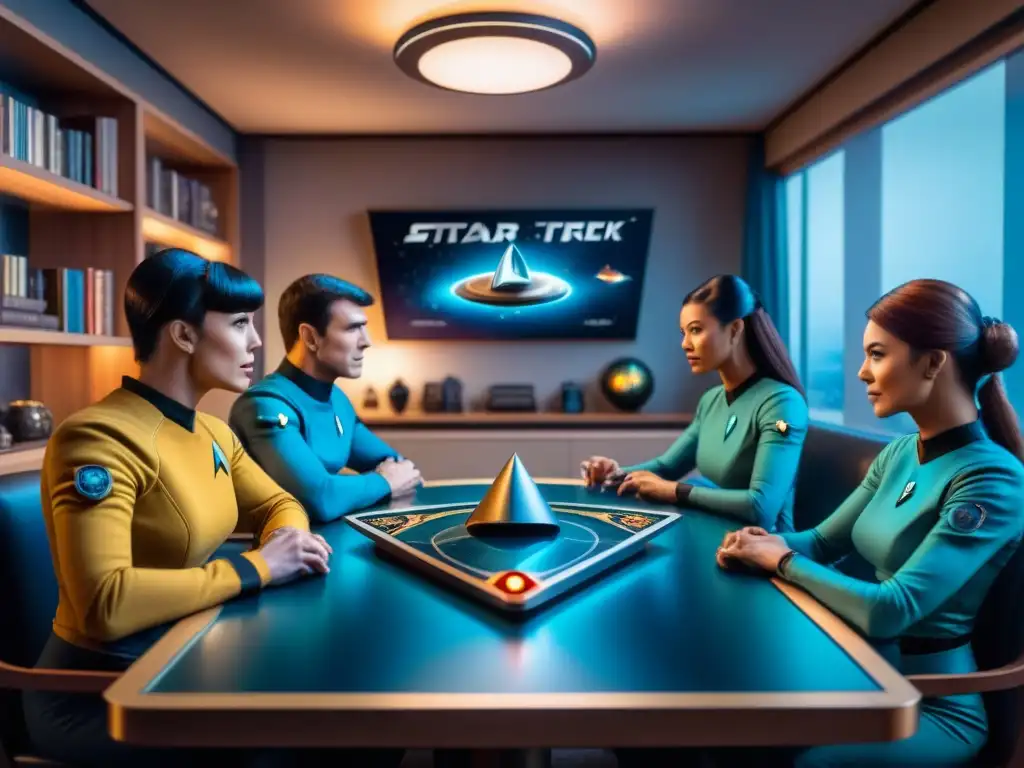 Una familia disfruta de un juego de mesa Star Trek en un ambiente acogedor y lleno de emoción