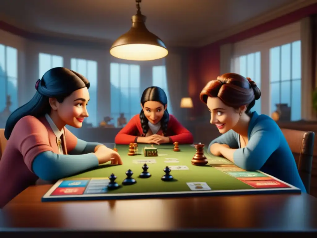 Una familia disfruta de juegos de mesa de Disney en una atmósfera cálida y nostálgica