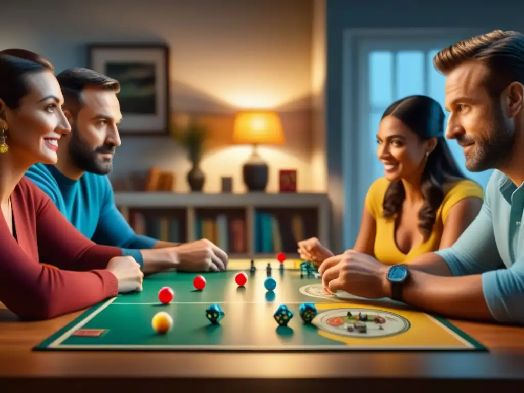 Familia disfrutando de los mejores juegos de mesa familiares en una noche llena de diversión y concentración