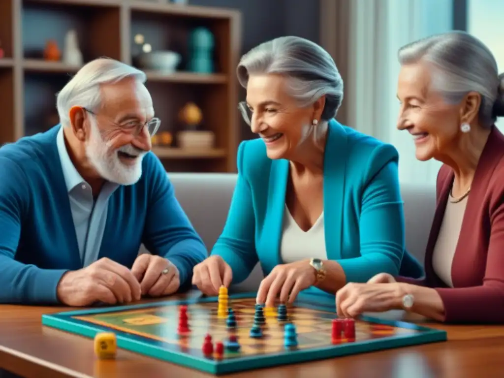 Una familia unida disfruta de juegos de mesa, uniendo generaciones con diversión y concentración