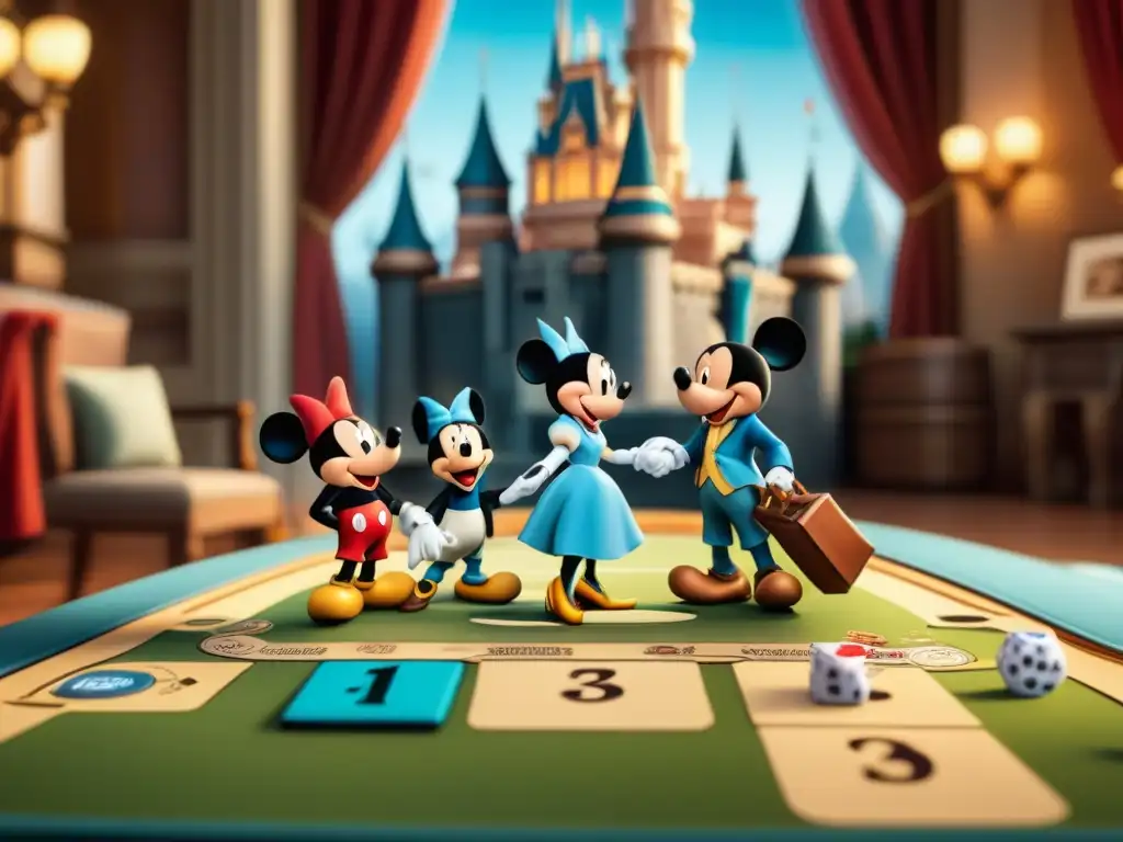 Familias disfrutan de un juego de mesa temático de Disney, creando un ambiente cálido y mágico