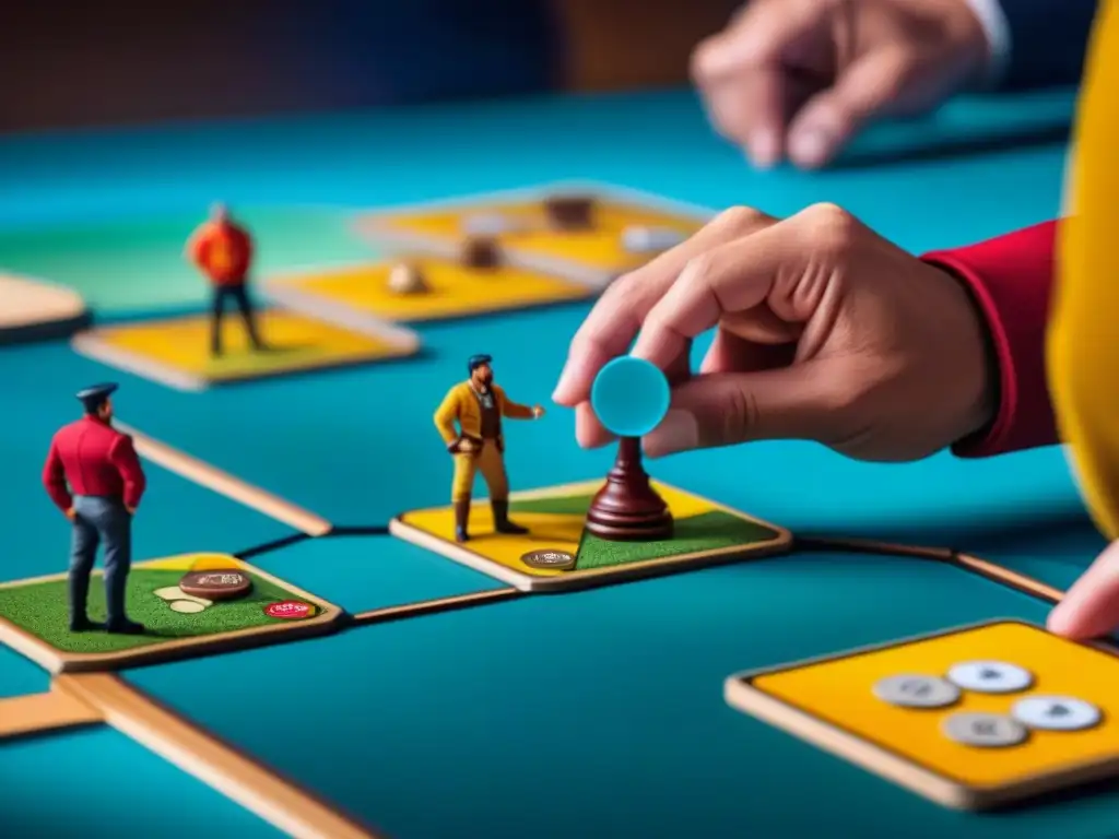 Intensa partida de Catan: estrategia y negociación Fascinante escena de estrategia y cooperación en el juego de mesa Catan, reflejando la psicología del juego de mesa
