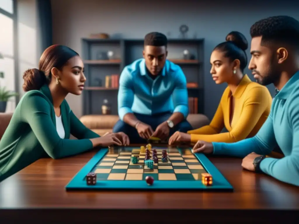 Grupo de adolescentes concentrados jugando un juego de mesa, promoviendo beneficios para el cerebro