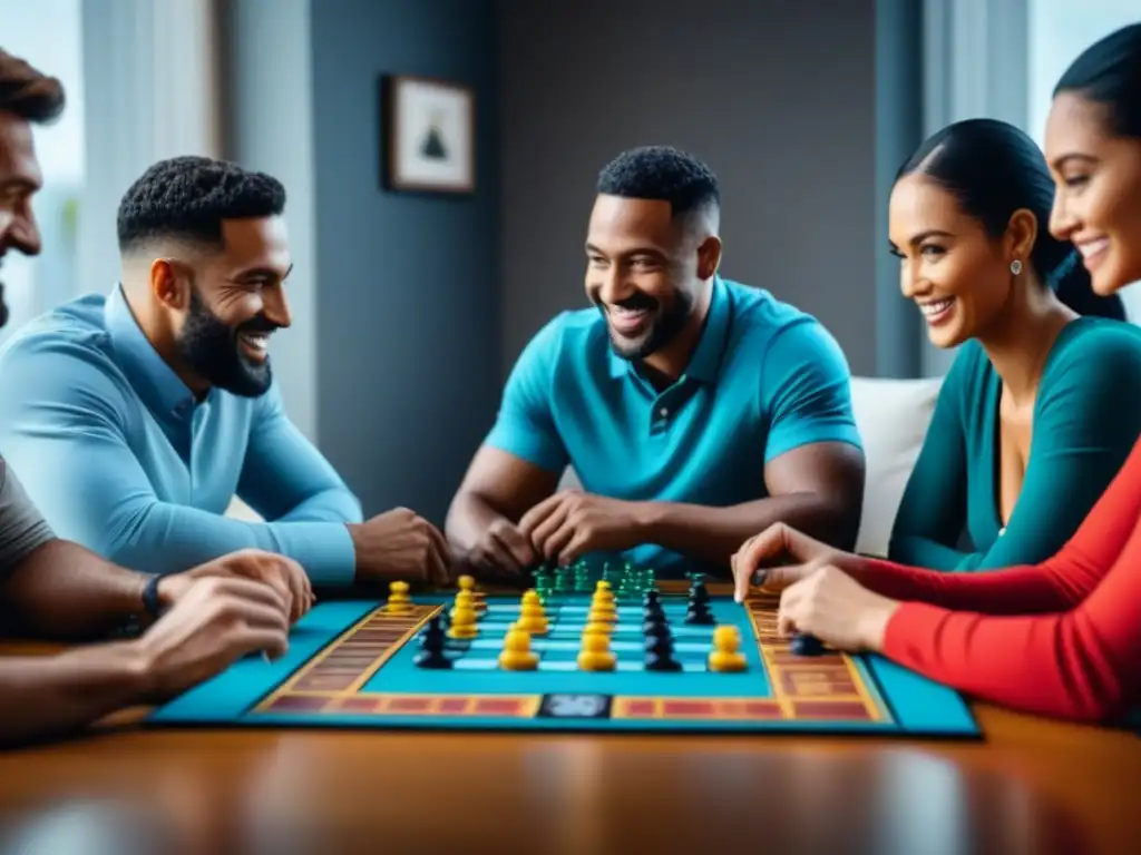 Grupo de adultos disfrutando de un juego cooperativo, fomentando la camaradería y los beneficios de los juegos cooperativos adultos