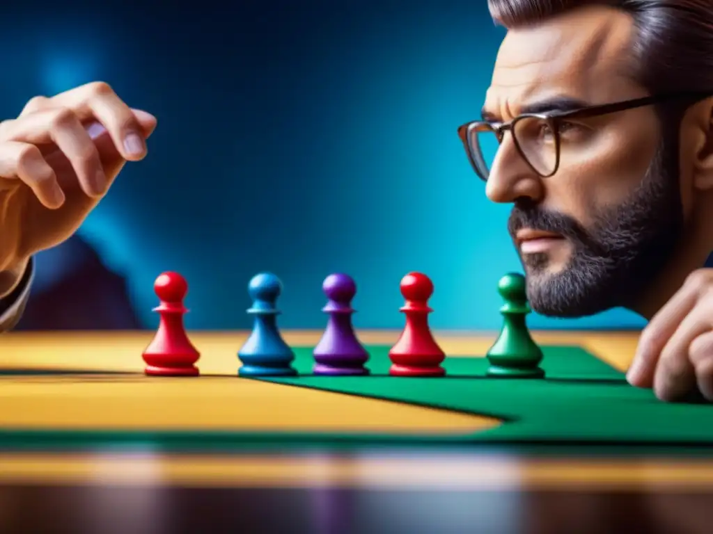 Emoción y Estrategia: Amigos en Juego de Mesa Un grupo de amigos concentrados y emocionados jugando un juego de mesa, con piezas coloridas en el tablero