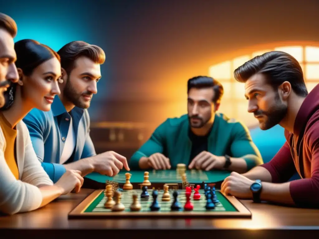 Grupo de amigos concentrados en un juego de mesa en Board Game Arena, mostrando la emoción y competencia de los juegos de mesa online