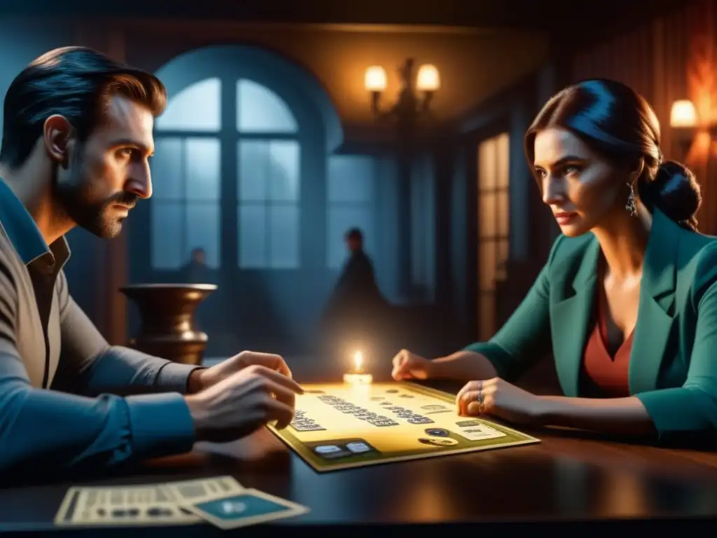 Un grupo de amigos inmersos en el juego Betrayal at House on the Hill, con expresiones tensas e intrigadas