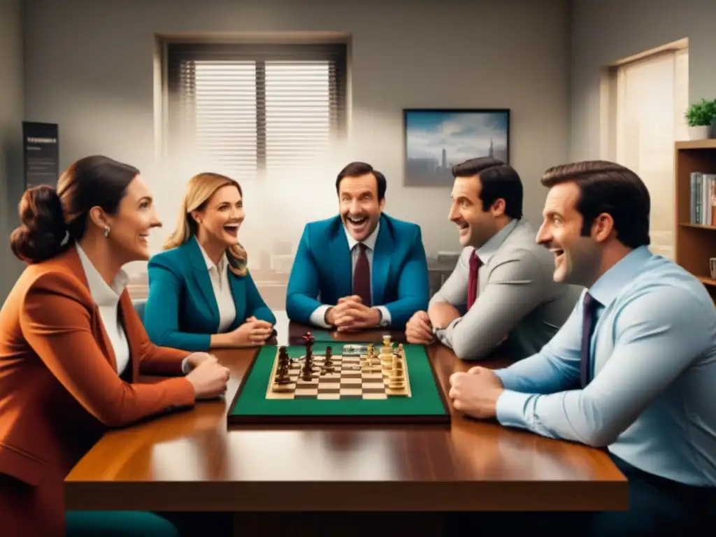 Un grupo de amigos disfruta con intensidad y alegría de 'The Office juego de mesa', rodeados de detalles acogedores