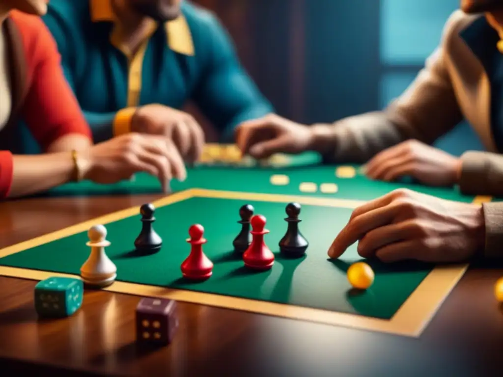 Grupo de amigos disfrutando un juego de mesa estratégico en ambiente íntimo