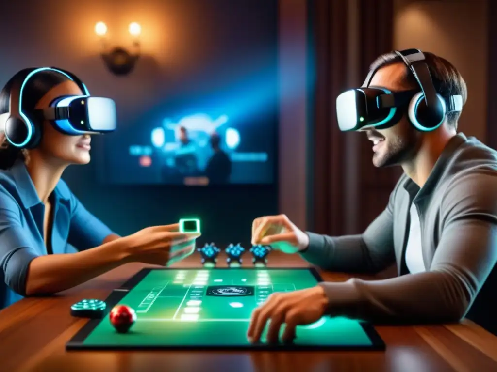 Un grupo de amigos disfruta de un juego de mesa con Realidad Virtual, inmersos en un mundo digital y físico fusionado